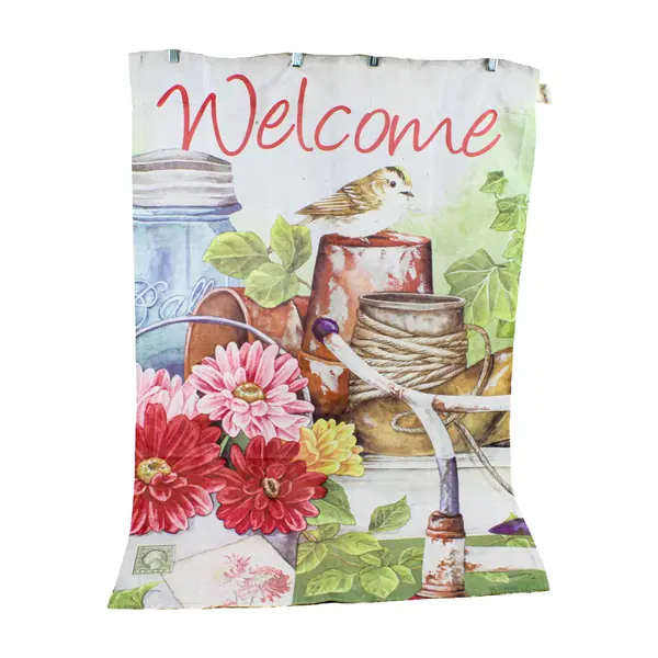 Evergreen Enterprises Welcome Chickadee Gardening Outdoor Banner 42 x 28.5 in