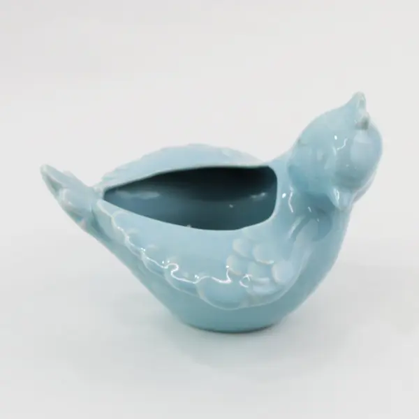 Vtg Vernon Kilns California Blue Ceramic Bird With Outstretched Wings Planter