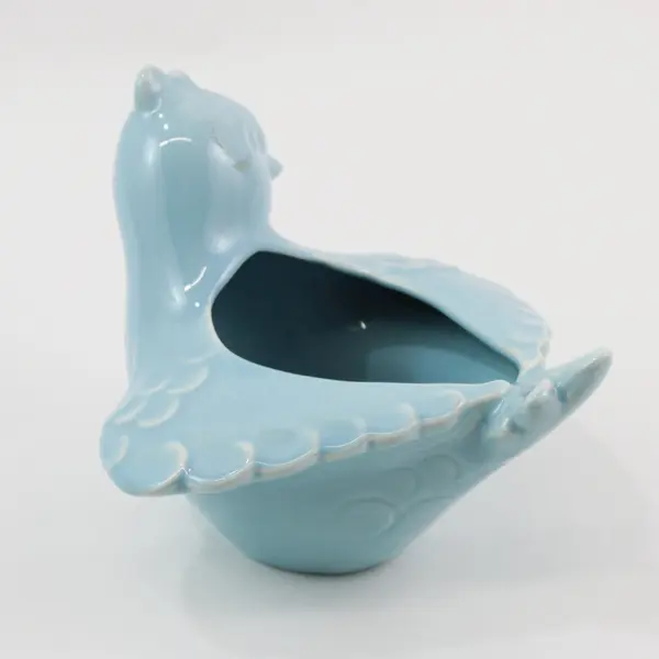 Vtg Vernon Kilns California Blue Ceramic Bird With Outstretched Wings Planter