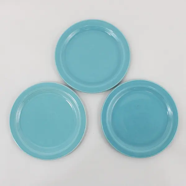 Set of 3 Vernon Kilns Early California  Bread Plates Turquoise 6.25"