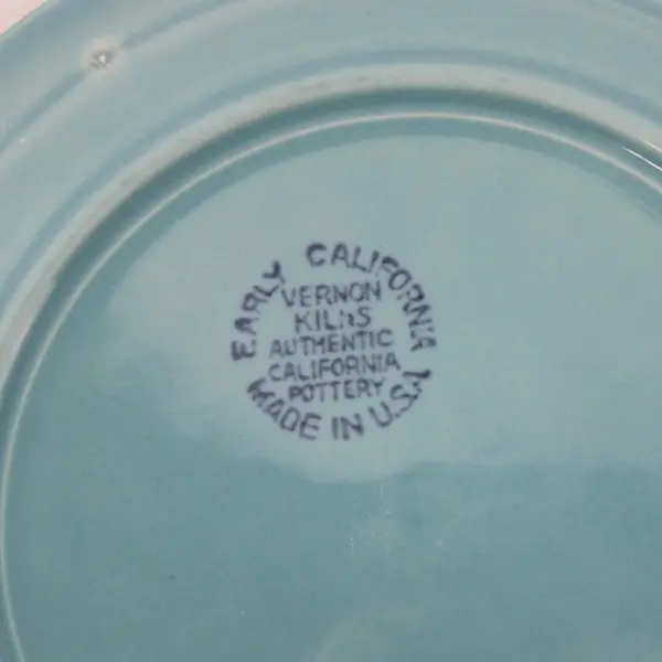 Set of 3 Vernon Kilns Early California  Bread Plates Turquoise 6.25"