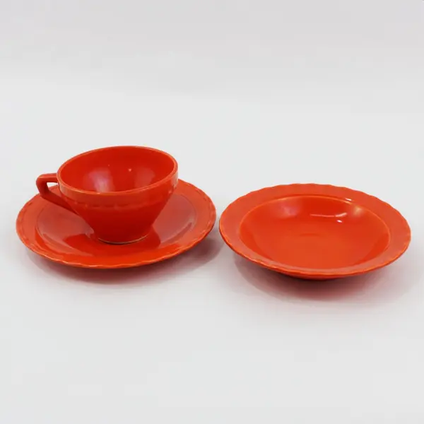 Vernon Kilns Pottery Coronado Orange Cup & Saucer Set And Fruit Bowl