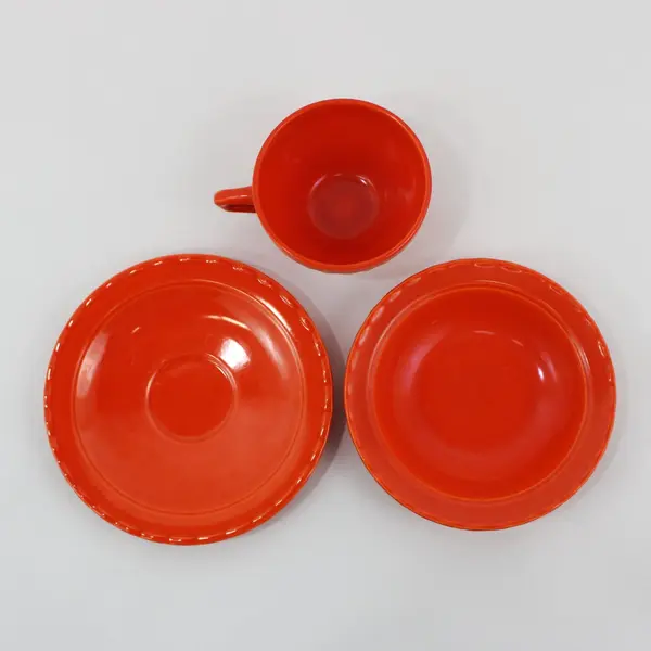 Vernon Kilns Pottery Coronado Orange Cup & Saucer Set And Fruit Bowl