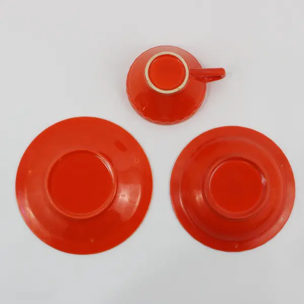 Vernon Kilns Pottery Coronado Orange Cup & Saucer Set And Fruit Bowl