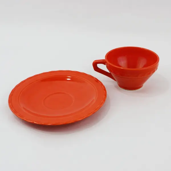Vernon Kilns Pottery Coronado Orange Cup & Saucer Set And Fruit Bowl