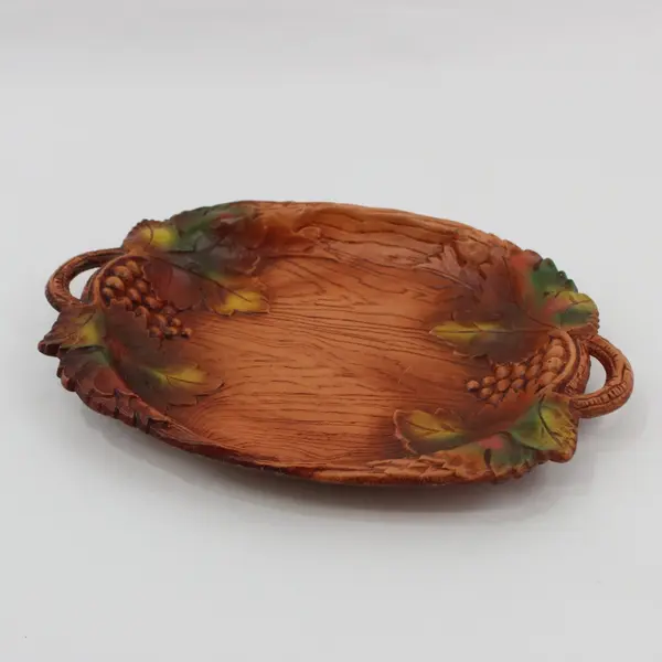 Vtg Multi Products Inc Faux Wood Tray Platter with Grape Clusters and Leaves 
