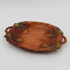 Vtg Multi Products Inc Faux Wood Tray Platter with Grape Clusters and Leaves 