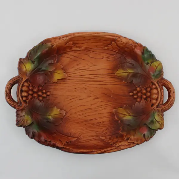 Vtg Multi Products Inc Faux Wood Tray Platter with Grape Clusters and Leaves 