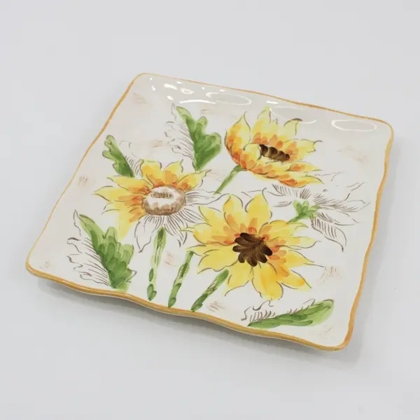 Maxcera  Sunflower Sketch  Square Salad Plate Platter 8.75" 
