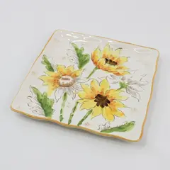 Maxcera  Sunflower Sketch  Square Salad Plate Platter 8.75" 