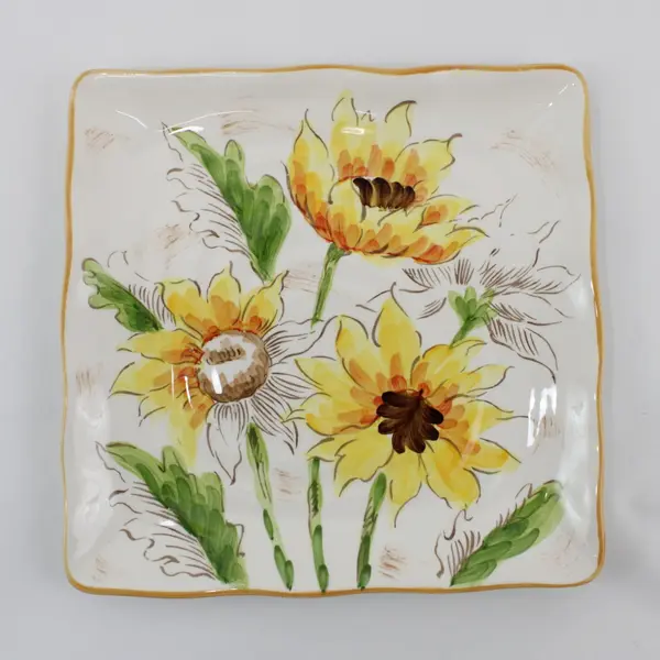 Maxcera  Sunflower Sketch  Square Salad Plate Platter 8.75" 