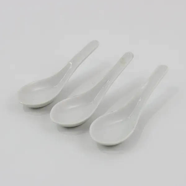 3 Asian Soup Or Rice Spoons White Porcelain 5.5"