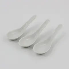 3 Asian Soup Or Rice Spoons White Porcelain 5.5"