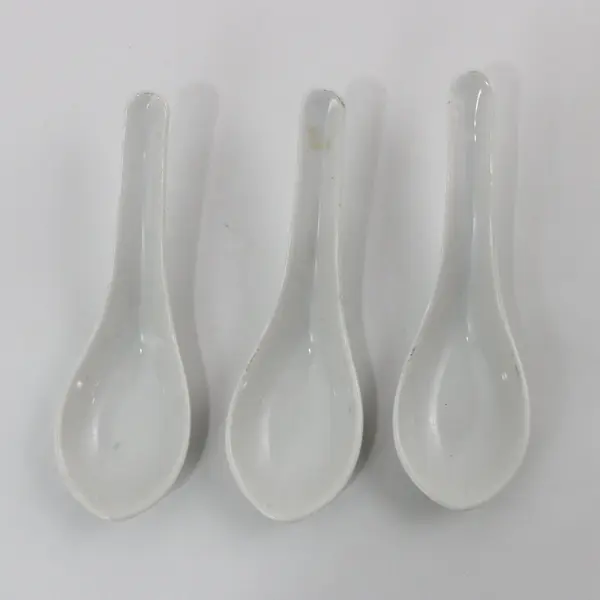 3 Asian Soup Or Rice Spoons White Porcelain 5.5"