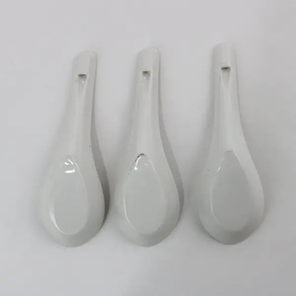 3 Asian Soup Or Rice Spoons White Porcelain 5.5"