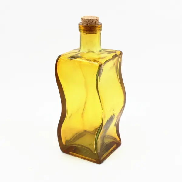 Amber Curvy Glass Bottle with Cork Stopper Made in Spain