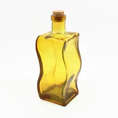 Amber Curvy Glass Bottle with Cork Stopper Made in Spain