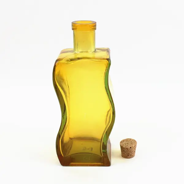 Amber Curvy Glass Bottle with Cork Stopper Made in Spain