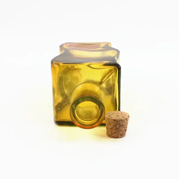 Amber Curvy Glass Bottle with Cork Stopper Made in Spain