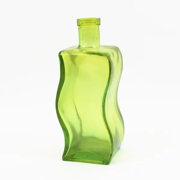 Green Curvy Glass Bottle 8" Made in Spain