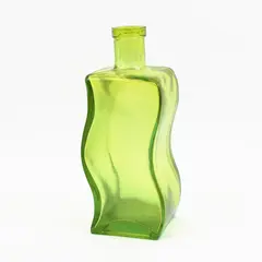 Green Curvy Glass Bottle 8" Made in Spain