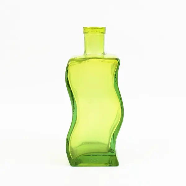 Green Curvy Glass Bottle 8" Made in Spain