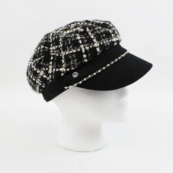 Karl Lagerfeld Women's Knit Cap Black White Metallic Faux Pearl