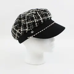 Karl Lagerfeld Women's Knit Cap Black White Metallic Faux Pearl