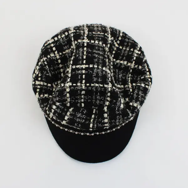 Karl Lagerfeld Women's Knit Cap Black White Metallic Faux Pearl