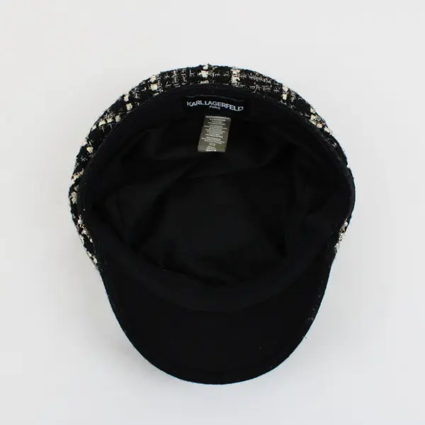 Karl Lagerfeld Women's Knit Cap Black White Metallic Faux Pearl