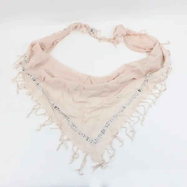 Isa & Stef Beige Scarf Silver-Tone Studded Tassel Trim