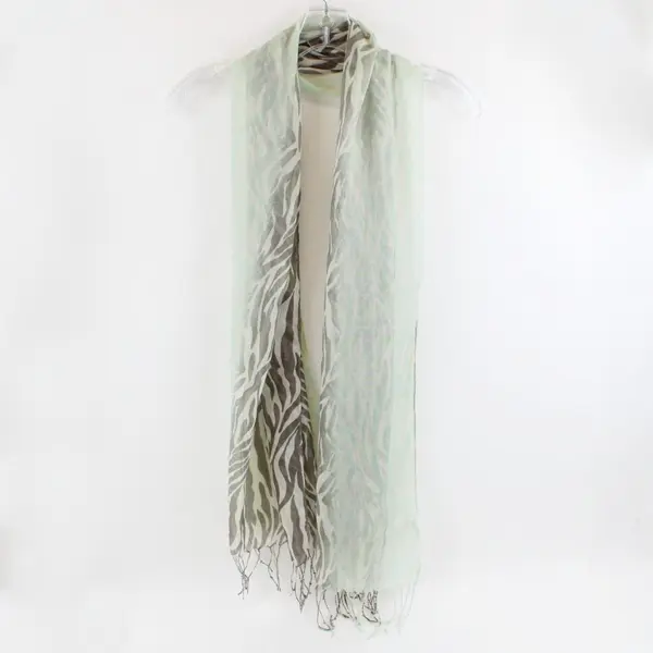 Aimee Lynn Mint Green Gray Zebra Print Tassel Scarf 20x66