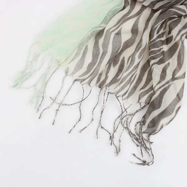 Aimee Lynn Mint Green Gray Zebra Print Tassel Scarf 20x66