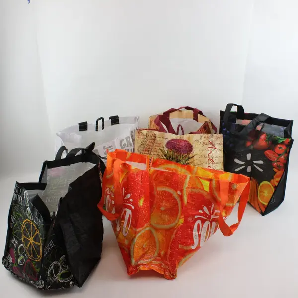 Lot of 5 Reusable Grocery Bags Fruit & Vegetable Theme Shopping