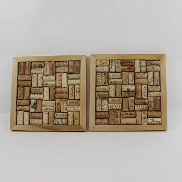 Set of 2 Wood Framed Wine Cork Trivets 10x10