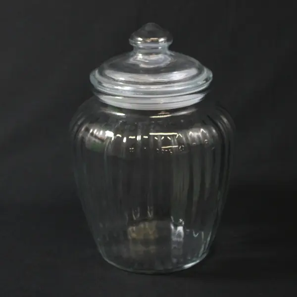 Ribbed Glass Storage Jar with Lid 8.5 Inch