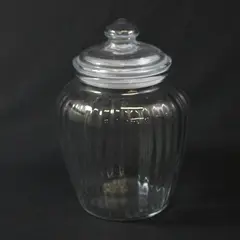 Ribbed Glass Storage Jar with Lid 8.5 Inch