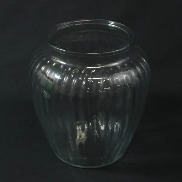 Ribbed Glass Storage Jar with Lid 8.5 Inch
