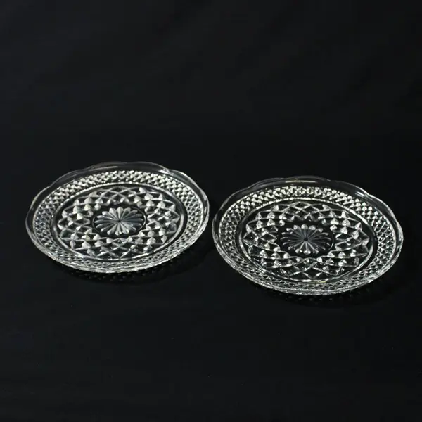 Lot Of 2 Anchor Hocking Wexford Pattern Clear Pressed Glass Bread Plates 6"