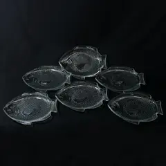 Set of 6 Vintage Fish-Shaped Clear Pressed Glass Snack Plates 11"