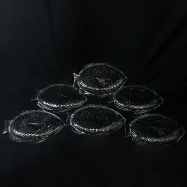 Set of 6 Vintage Fish-Shaped Clear Pressed Glass Snack Plates 11"