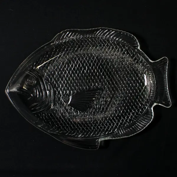 Set of 6 Vintage Fish-Shaped Clear Pressed Glass Snack Plates 11"
