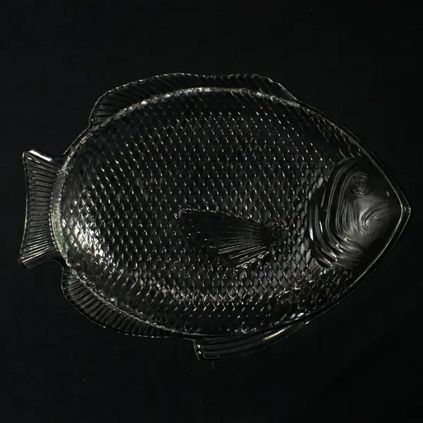 Set of 6 Vintage Fish-Shaped Clear Pressed Glass Snack Plates 11"