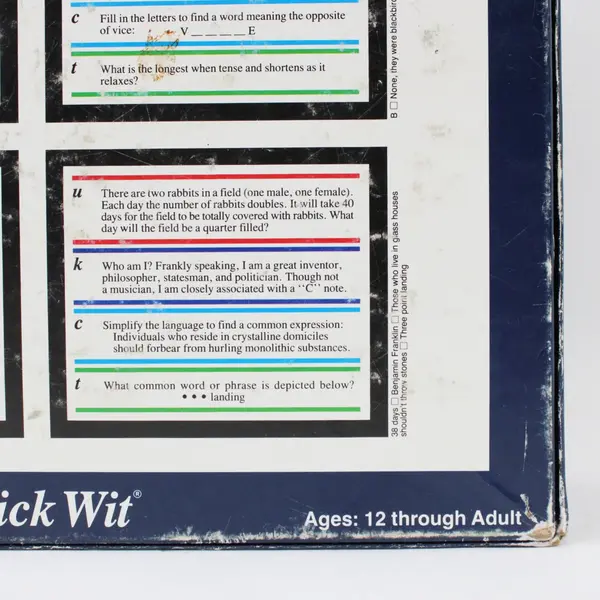 Vintage 1987 Petermark Quick Wit Board Game Common Sense Trivia