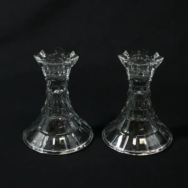 Pair of Wigwam Shaped Layered Glass Taper Candle Holders 4"