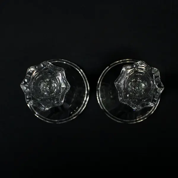 Pair of Wigwam Shaped Layered Glass Taper Candle Holders 4"