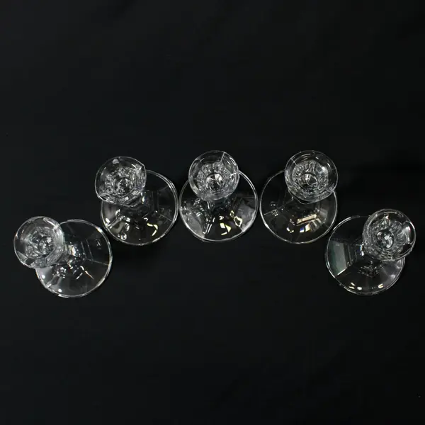 Lot of 5 Hexagon Shaped Glass Taper Candle Holders With Round Base 4"