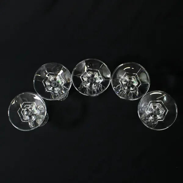 Lot of 5 Hexagon Shaped Glass Taper Candle Holders With Round Base 4"