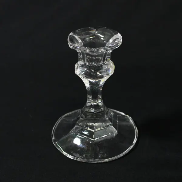 Lot of 5 Hexagon Shaped Glass Taper Candle Holders With Round Base 4"