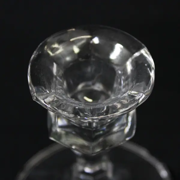 Lot of 5 Hexagon Shaped Glass Taper Candle Holders With Round Base 4"